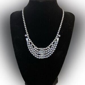 Vintage blue rhinestone bib necklace.